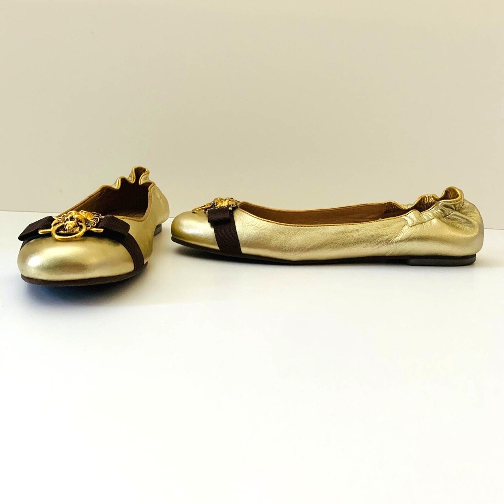 Lilly Pulitzer Lion Knock Knock Leather Ballet Flats‎ Shoes Gold Metallic 6 - Picture 4 of 9